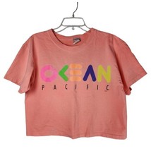 Ocean Pacific Cropped Shirt VTG OP Single Stitch Womens OSFM Neon Coral Peach - £37.11 GBP