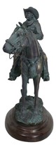 Western Ranger Cowboy With Hat On Bronco Horse Faux Bronze Verdigris Figurine - £55.94 GBP