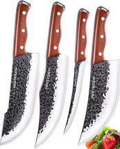 4PCS Butcher Knife and Kitchen Knife Set 2 in 1, Hand Forged Serbian Che... - £101.70 GBP