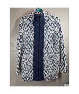 ZIC +ZOE Zip Jacket Blue White Full Zip Mock Neck Cardigan Chic Size XS - $49.95