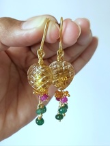 Natural Hand Carving Citrine Gemstone and Beads Detachable Statement Earrings - $110.00
