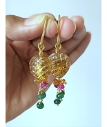 Natural Hand Carving Citrine Gemstone and Beads Detachable Statement Ear... - $110.00