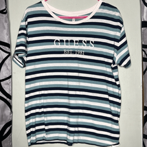 Guess Womens Striped Short Sleeve Stretch Tee Shirt Size Small - £8.44 GBP