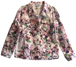 Koret Women&#39;s Jacket Purple White 18P Petite Button Up Floral Pockets - £13.94 GBP