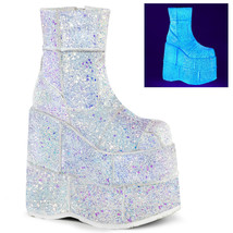 DEMONIA STACK-201G 7&quot; Wedge Platform Raver Gogo Silver Glitter Men&#39;s Ankle Boots - £87.88 GBP