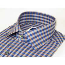 Men's Sports Dress Shirt MARCUZZI Turkey 100% Soft Cotton Marc8 Brown Checker image 5