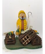 Maine Lobsterman with Traps &amp; Buoys- Signed &amp; Dated - Carved Wood Carica... - $88.00