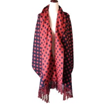 Vintage Woman&#39;s Fashion Scarf Accessory Rectangle 72&quot; x 26.5&quot; Red Blue Dot - £13.32 GBP