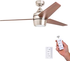 Eamon 52-Inch, Remote-Controlled, Led Ceiling Fan From, In Brushed Nickel. - £120.18 GBP