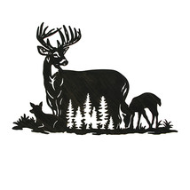 Black Laser Cut Metal Deer Family Wall Decor Rustic Cabin Home Decor Art Plaque - £30.74 GBP