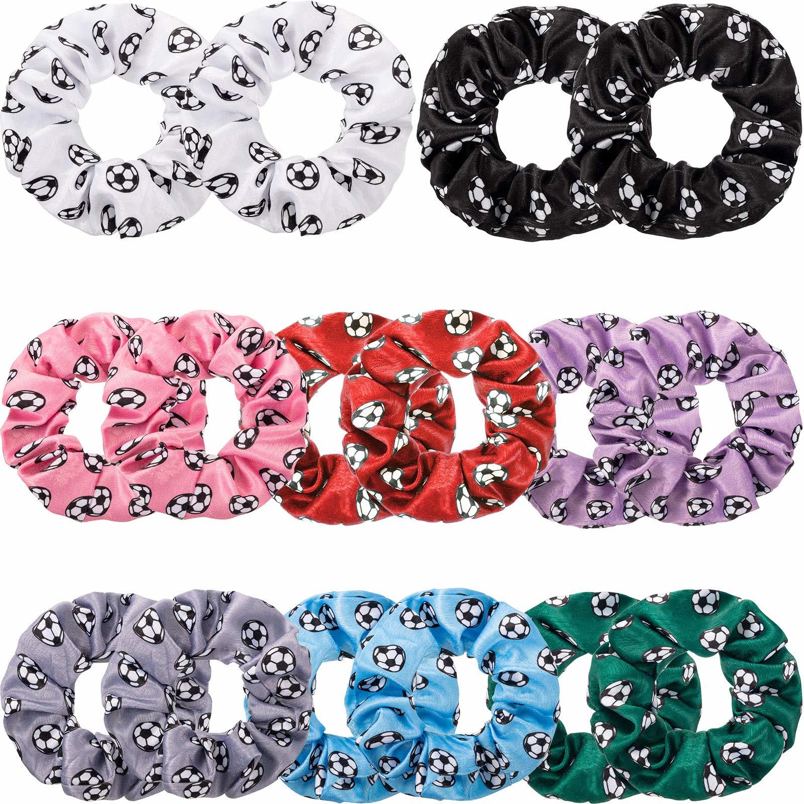 Syhood 16 Pieces Soccer Hair Scrunchies Soccer Hair Ties Elastic Soccer Hair Ban