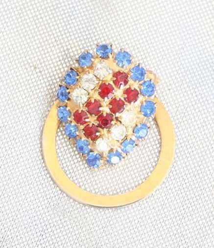 Primary image for Mid Century Modern Red, White & Blue Rhinestone Gold-tone Scarf Clip 1970s vint.
