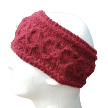 Womens Handmade Alpaca Headband Aran Cabled Wool Knit Red Irish Nordic USA Made - £20.17 GBP