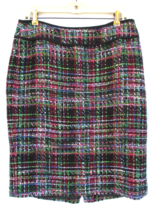 TALBOTS Wool Blend Colorful Plaid Nubby Tweed Straight Skirt with Piping... - $28.49