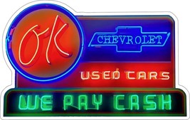 OK Chevrolet Used Cars Neon Stylized Metal Sign ( not real neon) - £46.68 GBP