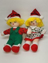 Cute Vintage Kids Of America Holiday Christmas Blonde Girl and Boy Rag Doll 5&quot; - £27.54 GBP