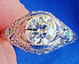 Earth mined Diamond Art Deco Emerald Engagement Ring Antique Platinum So... - $13,865.25