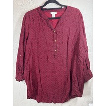 Rebecca Malone Women&#39;s Red 3/4 roll tab Sleeve Geometric Dress Shirt Siz... - $19.95