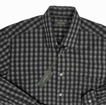 NEW $395 Ermenegildo Zegna Shirt!  XXL  Black &amp; Silvery Gray Plaid   MOP Buttons - £95.63 GBP