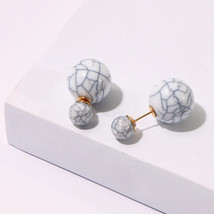 Double Sided Marble look Earring White Grey Double Ball Stud EARRINGS front back - £9.99 GBP