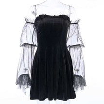 Yo  Dress Vintage Off  Lantern Sleeve  work Mini Dress Dark Street Black Dress F - £86.57 GBP