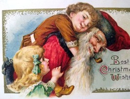 Santa Claus Piggy Back Ride With Children Christmas Postcard John Winsch 1914 - £38.89 GBP