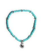 Teal Beaded Stretchy Bracelet with Silver Alloy Seashell Charm and Accents - $10.99