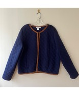 Vineyard Vines Sz XL Blue Quilted Jacket Brown Leather Trimmed Pockets - €21,31 EUR