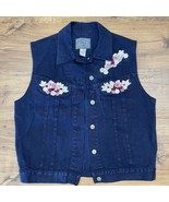 Vintage PS Gitano Jean Vest Womens Medium Dark Blue Pockets Buttons Lace... - $28.58