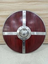 Medieval Warrior Round Viking 24&quot; Armor Knight Shield Viking Crusader Wooden - £90.66 GBP