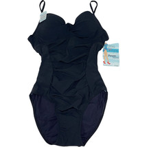 Spanx Swimsuit Jet Black Push Up One Piece Ruched Shaping Power Mesh Boost 1547 - £46.56 GBP