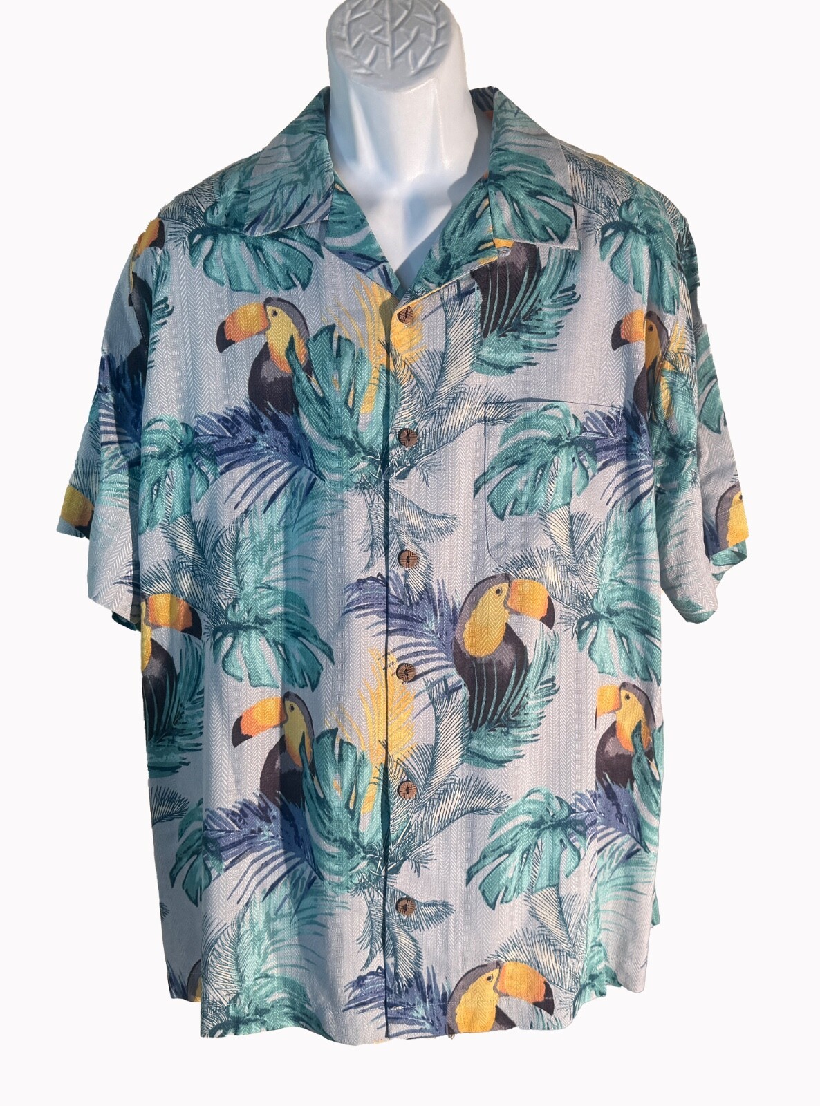 CARIBBEAN Men&#39;s Short Sleeve Button Down Toucan Bird Shirt XL - $11.87