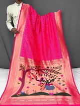 Pink Rani Pure Silk Bandhani Saree || Pure Kanchipuram Paithani Pallu Sari || Ri - £65.19 GBP