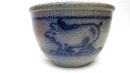 Rowe Pottery Works Walking Pig Mixing Bowl Salt Glazed 1986 Cobalt Blue - $38.61