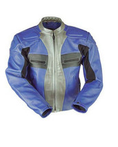 Men Three Tone Blue Gray Black Motor Cycle Genuine Leather Safety Pads Jacket - £124.01 GBP