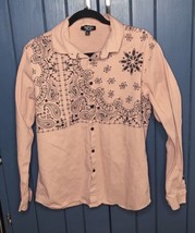 Groovy Hipster Salmon Pink Denim Button Down  Shirt Size Large Funky Wes... - $24.75