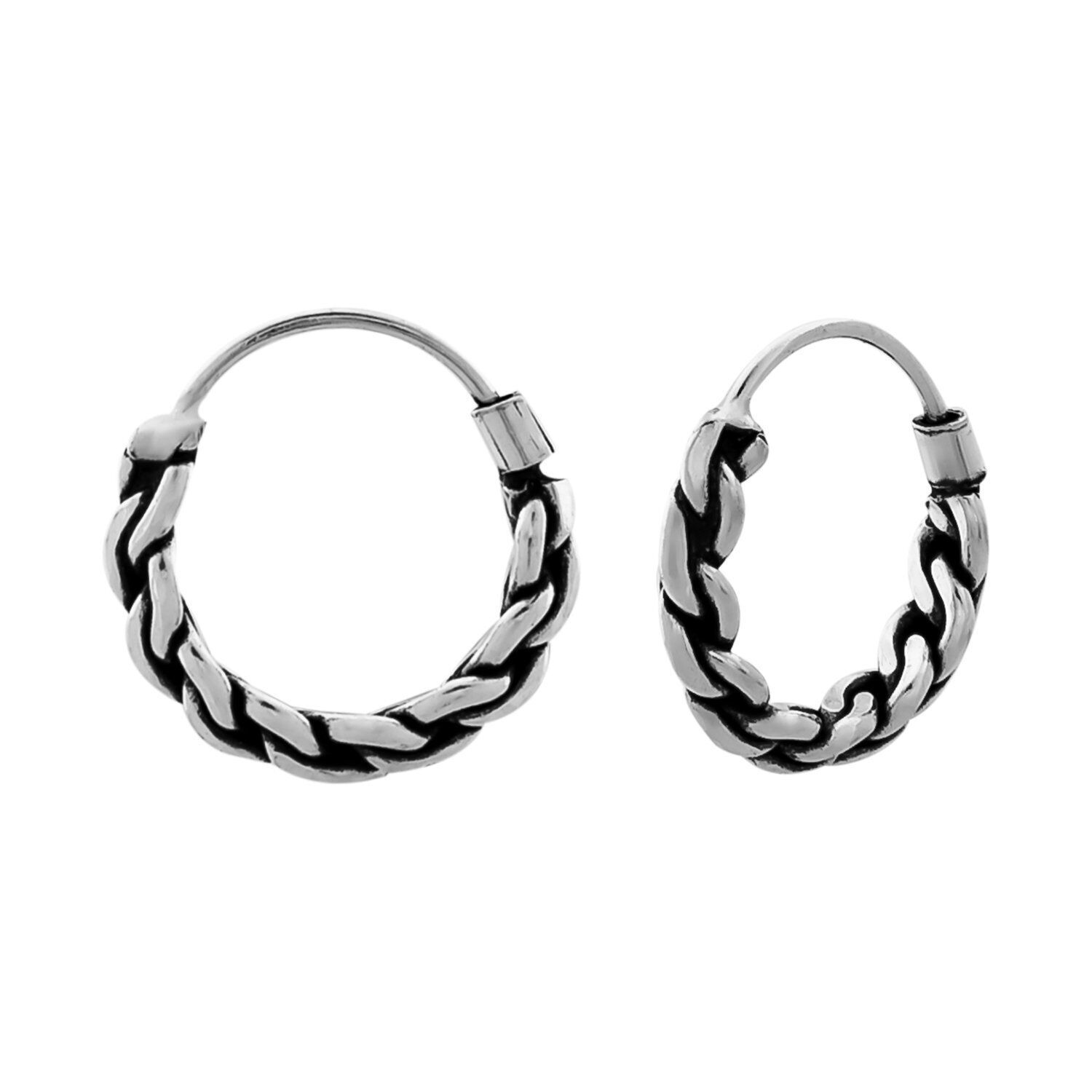 Primary image for 925 Sterling Silver Braided Bali Hoop Earrings -15 mm