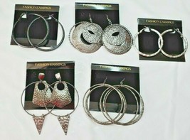 Fashion Earrings Hoops Dangle 5 Pair Silver Black Metallic Stud Lever New #3 - £18.54 GBP