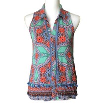 Democracy Vintage Womens Boho Sleeveless Top Size S Button Front Colorful Blouse - £15.34 GBP