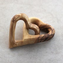 2.7&quot; Olive Wood Interlocking Hearts, Gifts for Her, Girlfriend, Boyfriend, Coupl - £32.43 GBP