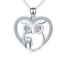 Child Owl Animal Necklace Round Cut Moissanite Heart Pendant 925 Sterling Silver - £119.14 GBP