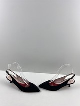 Roger Vivier I LOVE VIVIER Black Suede Pointy Toe Slingback Kitten Heels Size 35 - $257.39