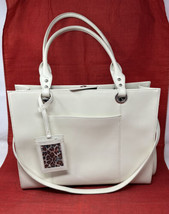 Tannery West Off-White Leather Briefcase Bag Double Handles Purse Shoulder Strap - $79.19