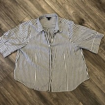 J. Crew Women&#39;s Short Sleeve Button-Up Stripe Shirt Grey /White Sz Large Cotton - $18.49