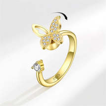 Cubic Zirconia &amp; 18K Gold-Plated Rotating Butterfly Open Ring - £11.18 GBP