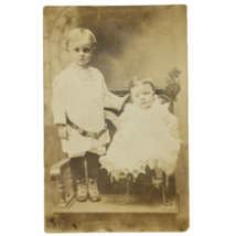 Children Siblings Young RPPC Postcard Antique Real Photo Baby Kids Studio - $9.95