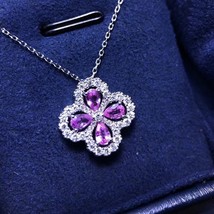 Luxury 925 Sterling Silver Pendant Necklace for Women Blue Clusster Long Chain N - £62.38 GBP
