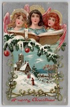 Christmas Greetings Choir Angels Above Snow Covered Church Tuck Postcard U26 - £4.75 GBP