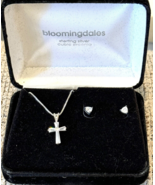 Bloomingdale&#39;s 925 Sterling Sterling Silver Set Earrings &amp; Cross Cubic Z... - £12.70 GBP