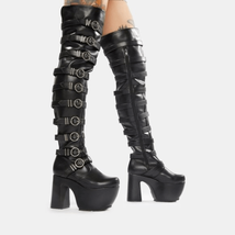 Lamoda Hardcore Goth Emo Strappy Thigh High Boots Size 7 - £71.11 GBP